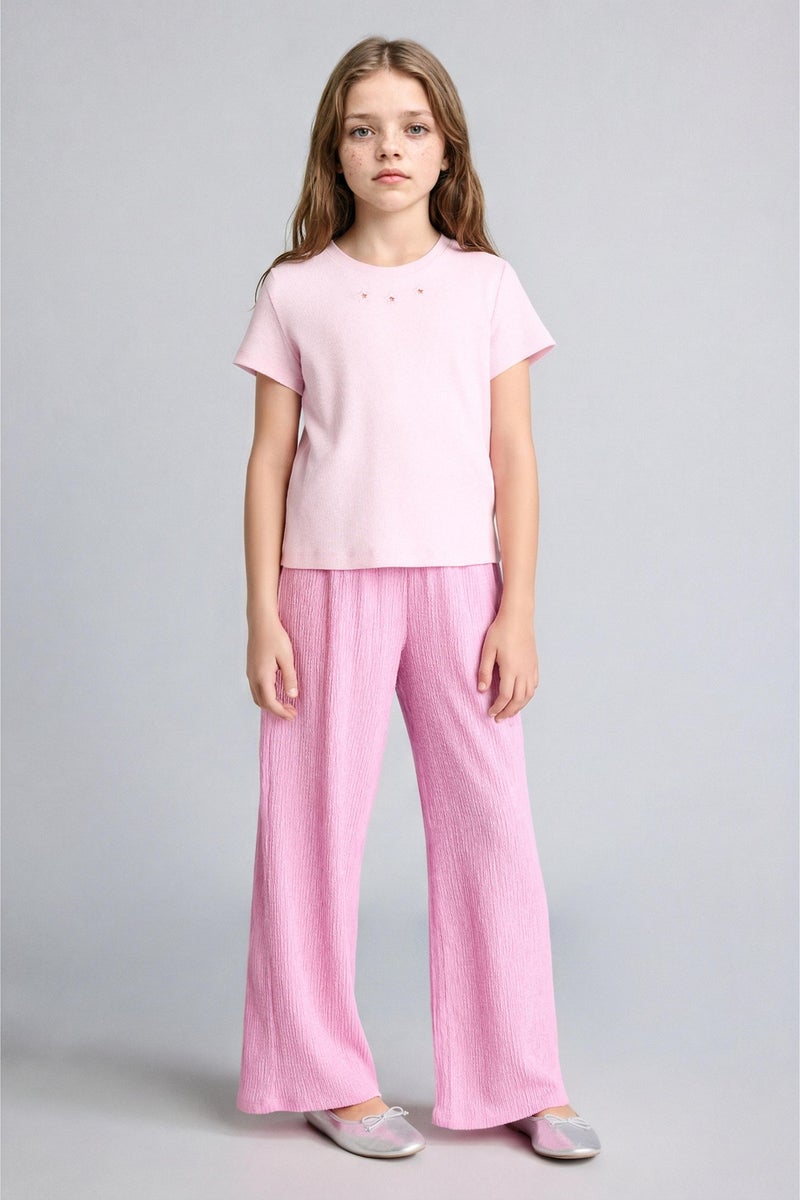 DeFacto Pink Girl Girl Culotte Wrinkled Textured Pink Trousers Casual - Image 1