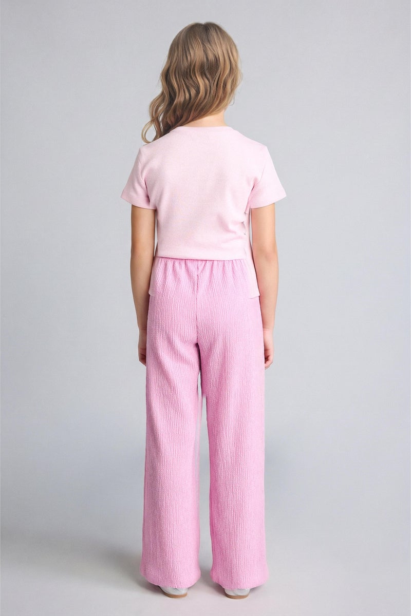 DeFacto Pink Girl Girl Culotte Wrinkled Textured Pink Trousers Casual - Image 5