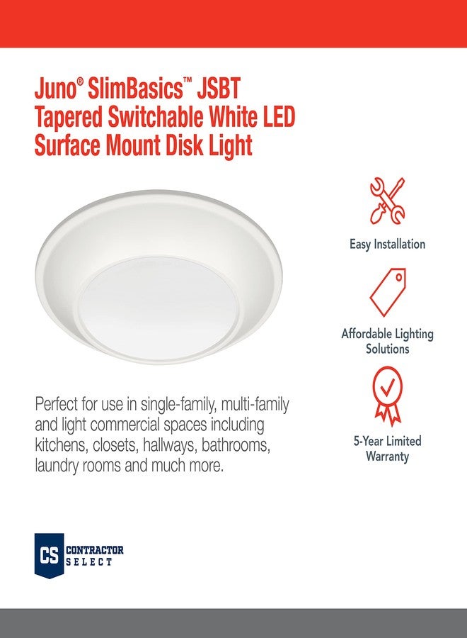 Juno SlimBasics 6 Inch LED Ceiling Light, LED Surface Mount Downlight for Shower Light or Closet Lighting, Selectable White Color, Tapered Trim, Wet Rated, Matte White (JSBT 6IN SWW2 90CRI WL MW M6) - Image 2