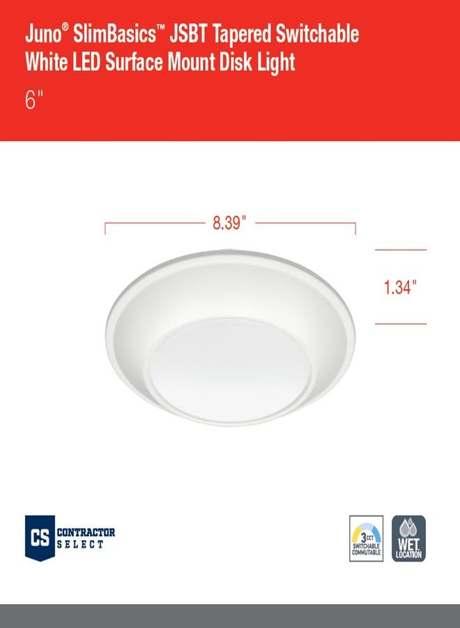 Juno SlimBasics 6 Inch LED Ceiling Light, LED Surface Mount Downlight for Shower Light or Closet Lighting, Selectable White Color, Tapered Trim, Wet Rated, Matte White (JSBT 6IN SWW2 90CRI WL MW M6) - Image 5