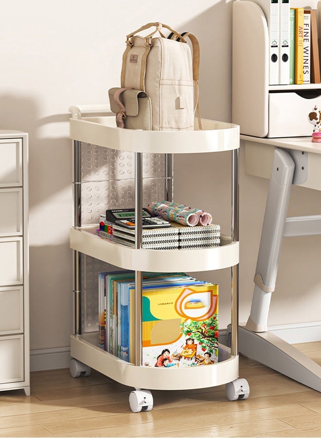 فورثكان رف تخزين 3 طبقات قائم بذاته بعجلات، لون كريمي، منظم أرضي للمكتب، غرفة النوم، جانب السرير وزاوية الحائط، المقاس 49.5×25.5×67.2 سم - Image 4