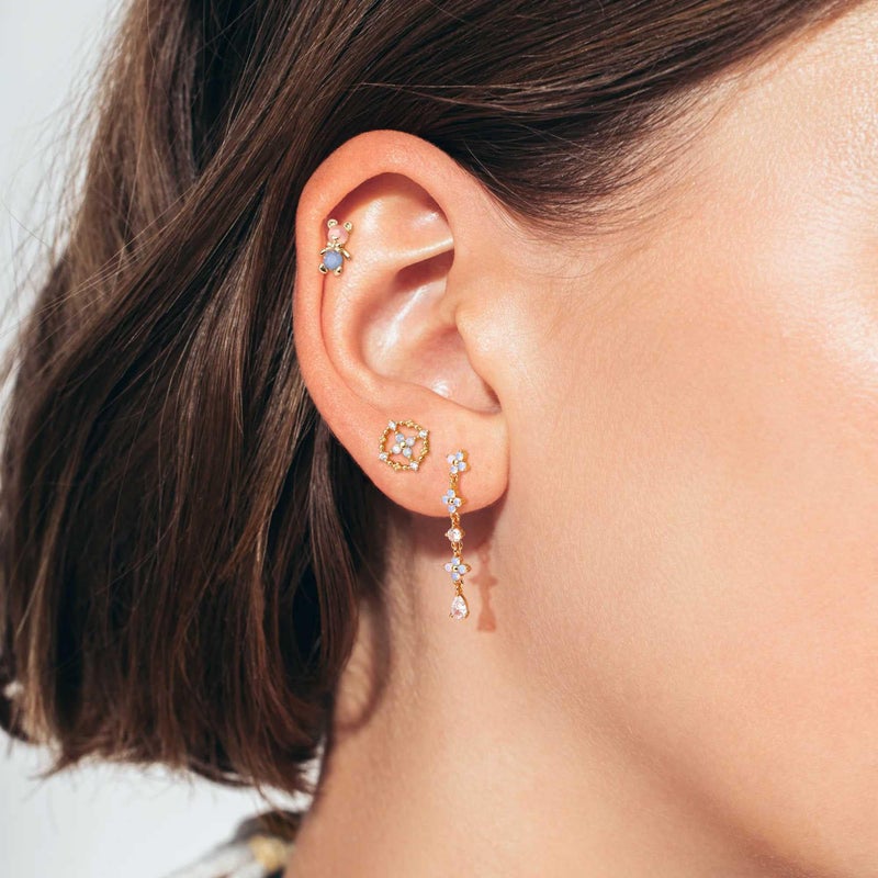 Krfy 6 Pcs Dainty Gold Plated Earrings for Women - Hypoallergenic Sterling Silver Post Earrings for Multiple Piercing Blue Blossom - Image 5