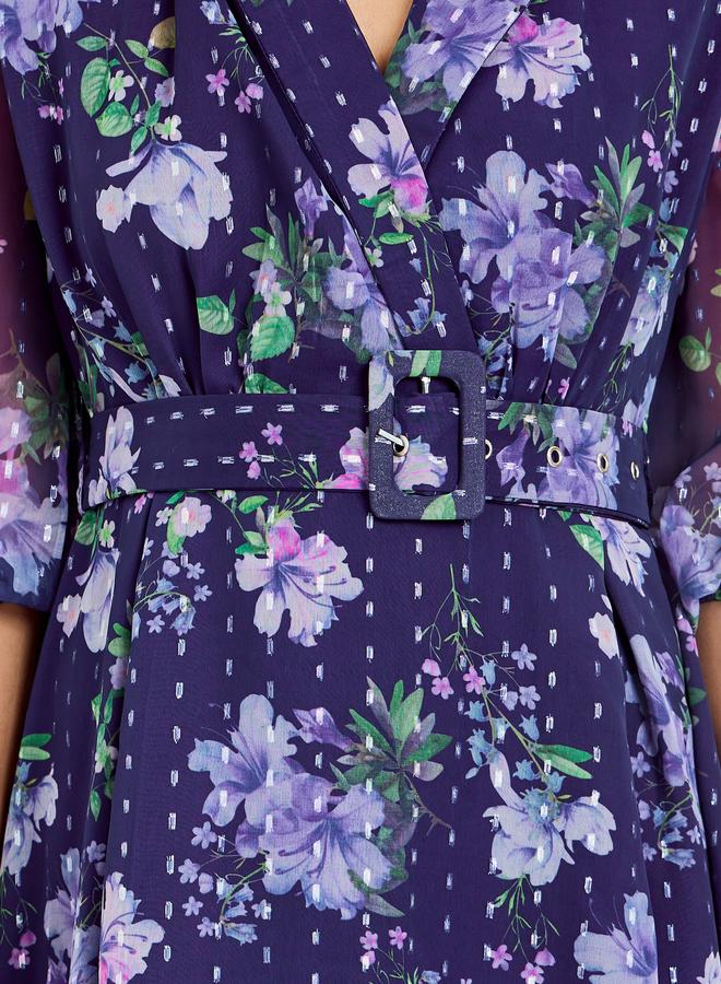 ستايلي فستان طويل مع حزام وطبعة زهور - Image 4