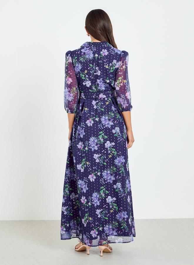 ستايلي فستان طويل مع حزام وطبعة زهور - Image 5