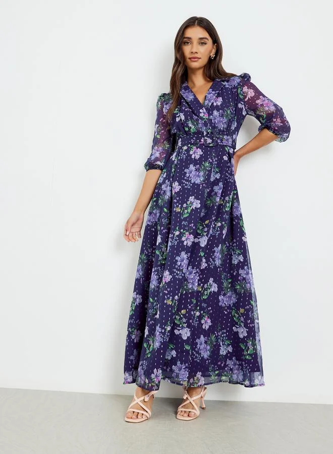 ستايلي فستان طويل مع حزام وطبعة زهور