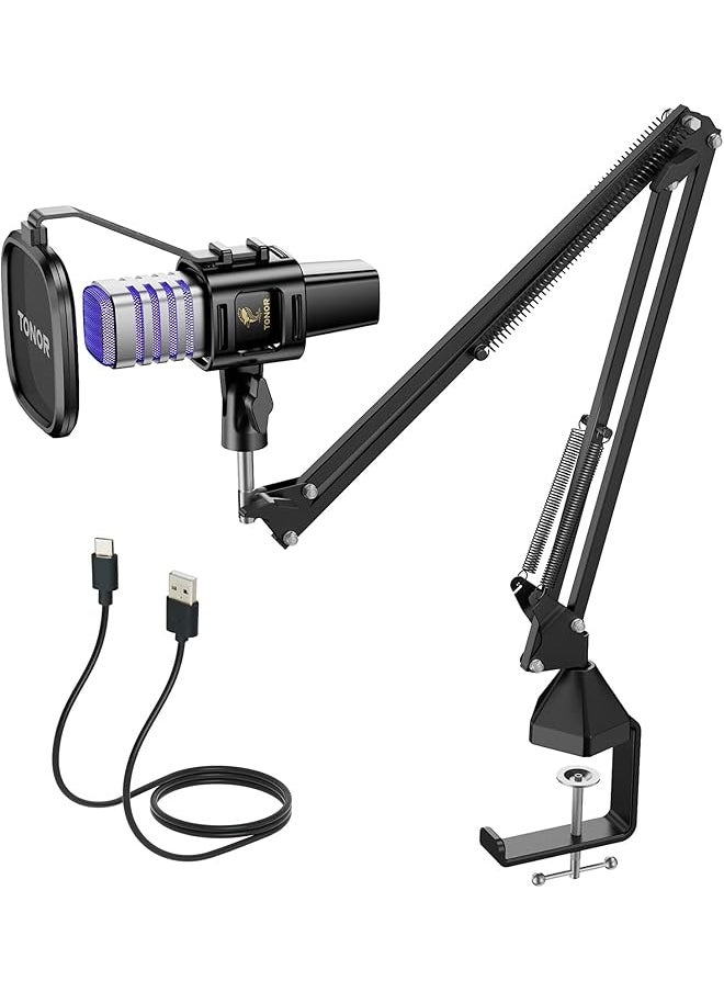Usb Gaming Microphone Rgb Streaming Microfono Set Pc Podcast Recording Computer Mic For Ps4 5 Discord Twitch Cardioid Condenser Mic With Adjustable Boom Arm Stand Tc30S Plus