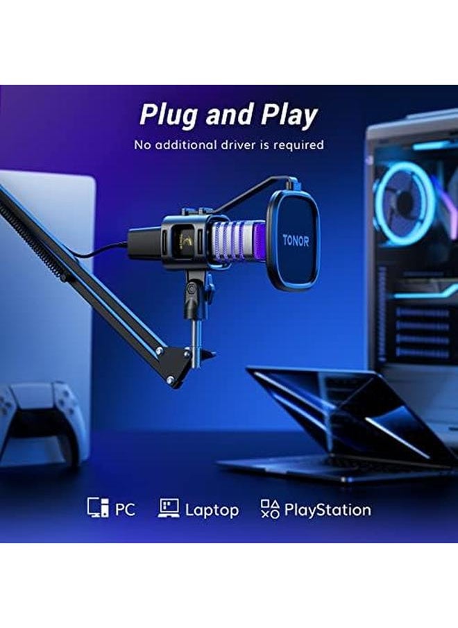 Usb Gaming Microphone Rgb Streaming Microfono Set Pc Podcast Recording Computer Mic For Ps4 5 Discord Twitch Cardioid Condenser Mic With Adjustable Boom Arm Stand Tc30S Plus