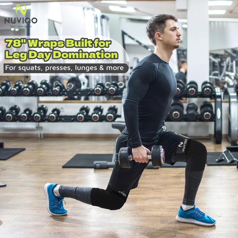 Nuviqo Knee Wraps (Pair) for Weightlifting â€“ 78 Inch Maximum Compression Wrap for Squats & Pain Relief, Ideal for Men & Women, Powerlifting, Cross Training & Leg Day in the Gym - Image 4