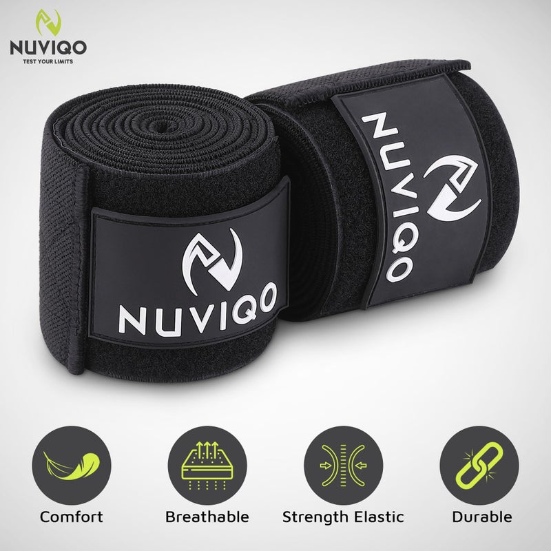 Nuviqo Knee Wraps (Pair) for Weightlifting â€“ 78 Inch Maximum Compression Wrap for Squats & Pain Relief, Ideal for Men & Women, Powerlifting, Cross Training & Leg Day in the Gym - Image 3