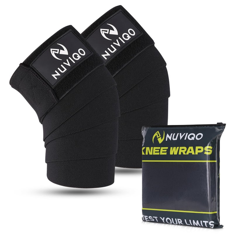 Nuviqo Knee Wraps (Pair) for Weightlifting â€“ 78 Inch Maximum Compression Wrap for Squats & Pain Relief, Ideal for Men & Women, Powerlifting, Cross Training & Leg Day in the Gym - Image 1