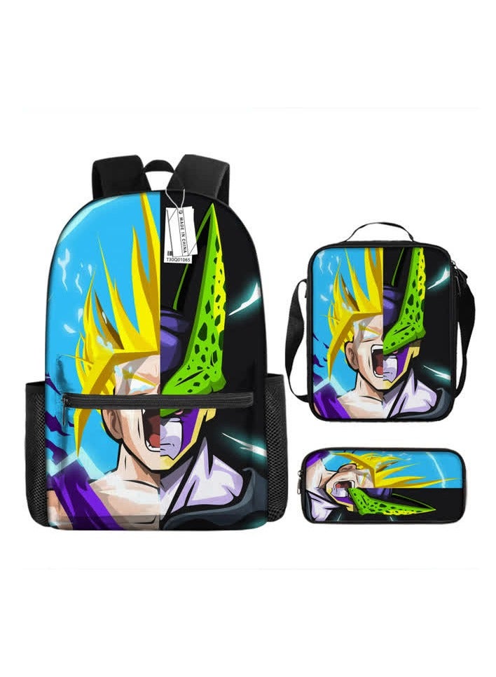 New Dragon Ball Printed Backpack Polyester Schoolbag Fashion Shoulder Bag Student Pencil Bag Three-piece Set,3-Three-piece set; backpack + shoulder bag + pencil bag  - Image 1