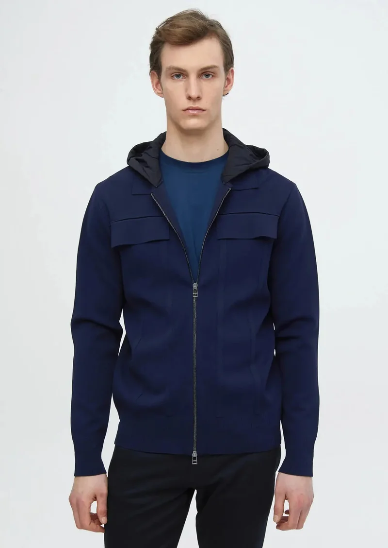 رامسي كارديجان محبوك سادة بياقة بولو باللون الأزرق الداكن