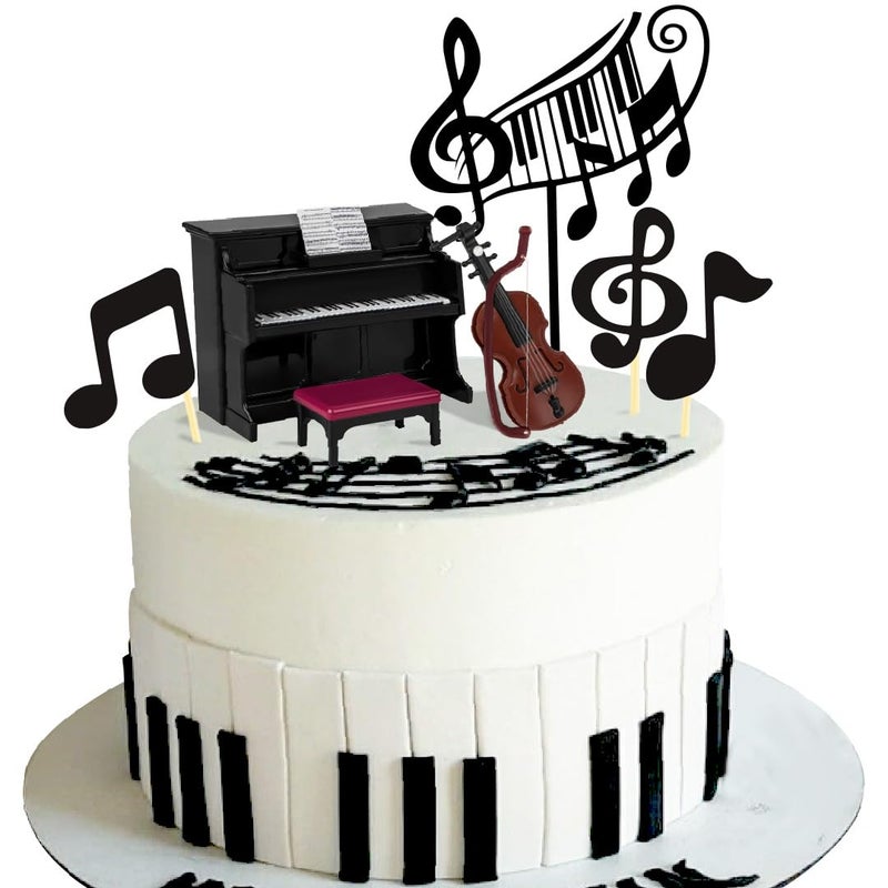 ChoJoy Music Cake Toppers Piano Violin Cake Decorations Set with Piano Violin Musical score Note for Music Piano Violin Themed Birthday Party (Piano Violin) - Image 1