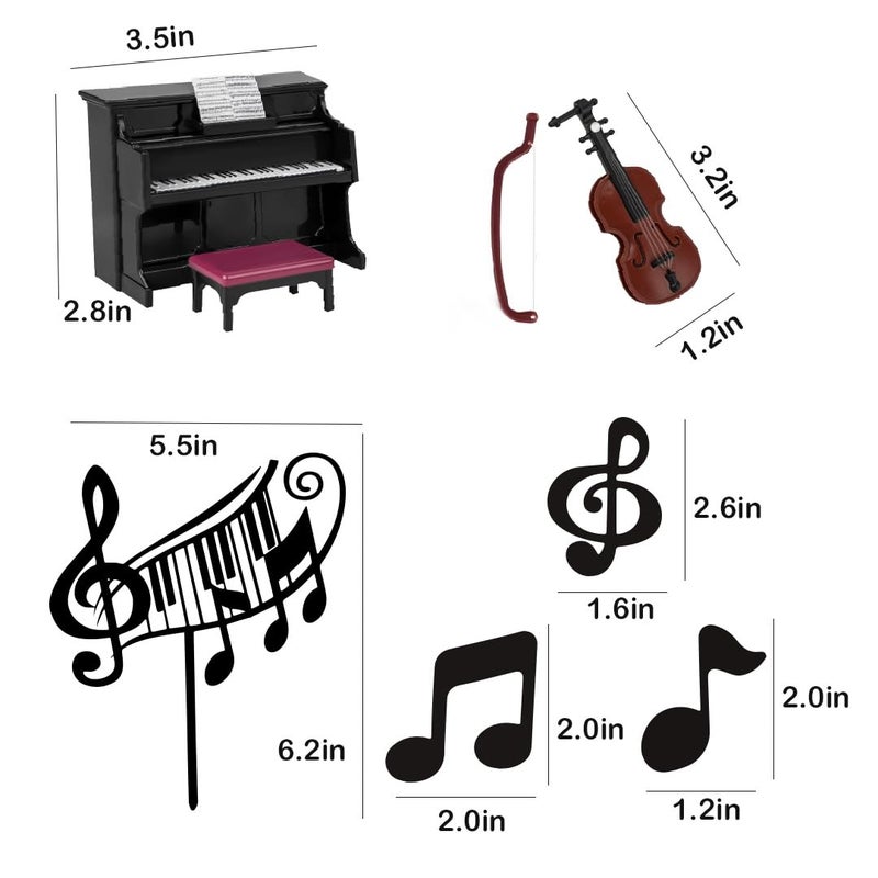 ChoJoy Music Cake Toppers Piano Violin Cake Decorations Set with Piano Violin Musical score Note for Music Piano Violin Themed Birthday Party (Piano Violin) - Image 2