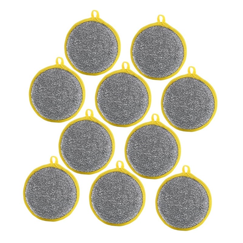 Double Sided Round Kitchen Dish Sponge 10 Pack Quick Dry Breathable Multi Purpose Scrub Pads - Image 2
