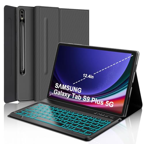 SENGBIRCH Keyboard Case for Samsung Galaxy Tab S9+ Plus 12.4 inch - 7 Colors Backlit, Magnetic Detachable, Bluetooth Connection, Auto Sleep/Wake Up Smart Case for Samsung Galaxy S10 Plus 2024 (Grey) - Image 1