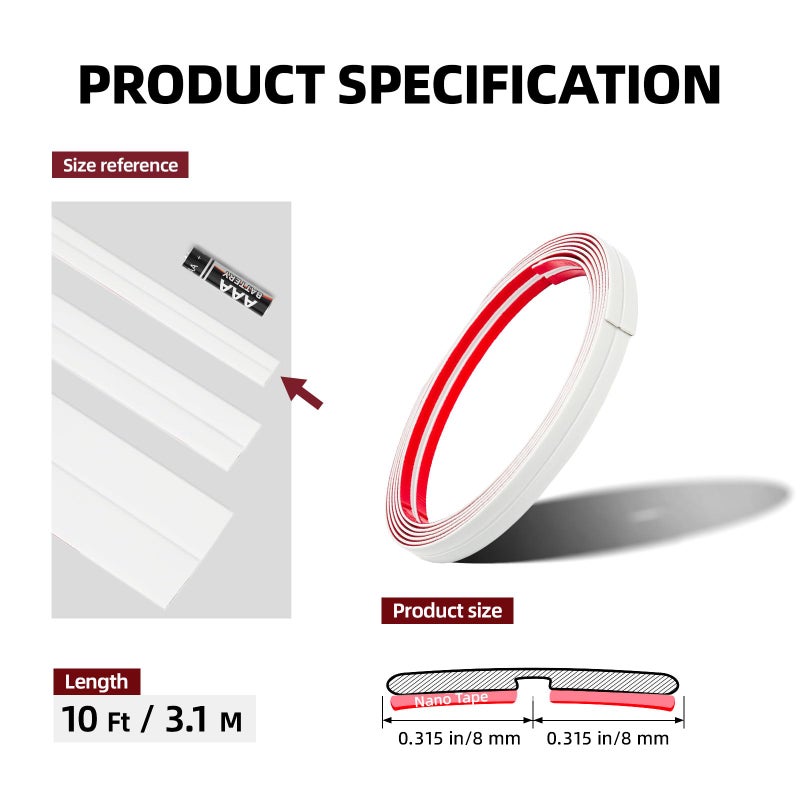 JSIWOTH 10FT Wall Corner Protector Moulding Trim, Flexible Wall Trim Peel and Stick Trim Molding, Soft PVC Molding Trim Edge Guard for Wall Corner, Ceiling, Edge, Window, Door Frame (White, W:0.63 IN) - Image 5