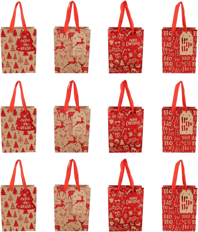 klarako 12pcs Gift Bag Christmas Tote Bag Xmas Holiday Candy Bag Retail Paper Bag Paper Shopping Bags Gift Wrapping Bags Candy Gifts Kraft Bags Xmas Kraft Paper Bag Christmas Bag Letter