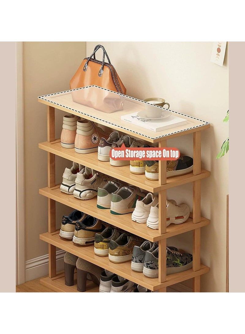 LINGWEI Multifunctional Bamboo Shoe Rack Free Standing Sturdy Shoe Organizer Shoe Storage Shelf for Entryway Bedroom Living Room Balcony - Image 4