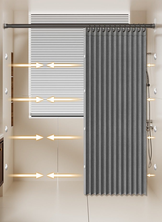 شو وو مجموعة ستائر دش مغناطيسية قابلة للطي، قضيب ستارة دش قابل للتعديل 70-120 سم، ستارة دش 120 سم، مناسبة للحمام العائلي أو الفندقي أو المنزل - Image 1