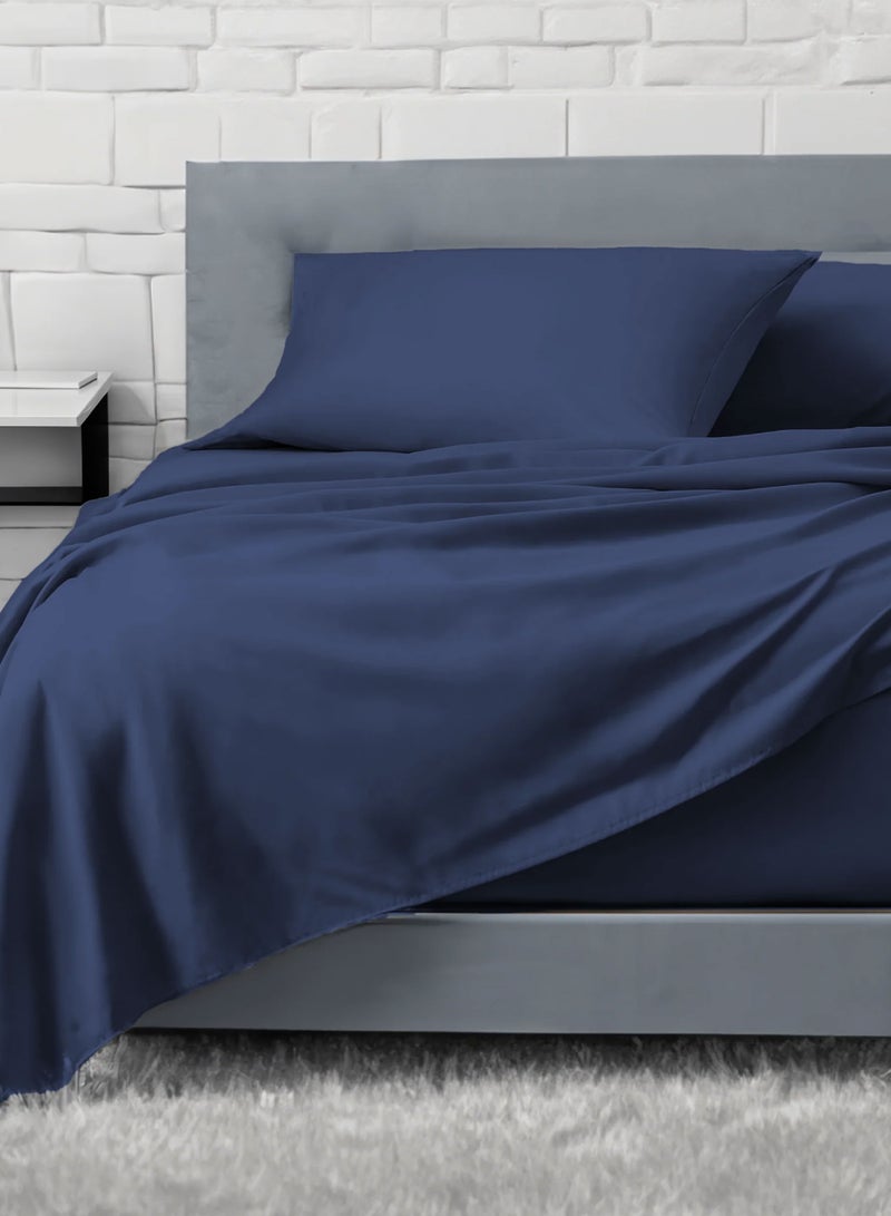 DrSleeep 3-Piece Fitted Sheet + 2 pillow case 100% Viscose Derived from Bamboo Super King Navy Blue - Image 1