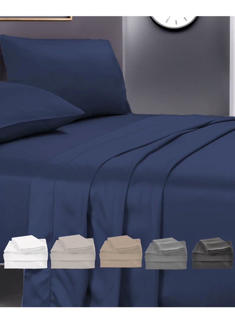 DrSleeep 3-Piece Fitted Sheet + 2 pillow case 100% Viscose Derived from Bamboo Super King Navy Blue - Image 2