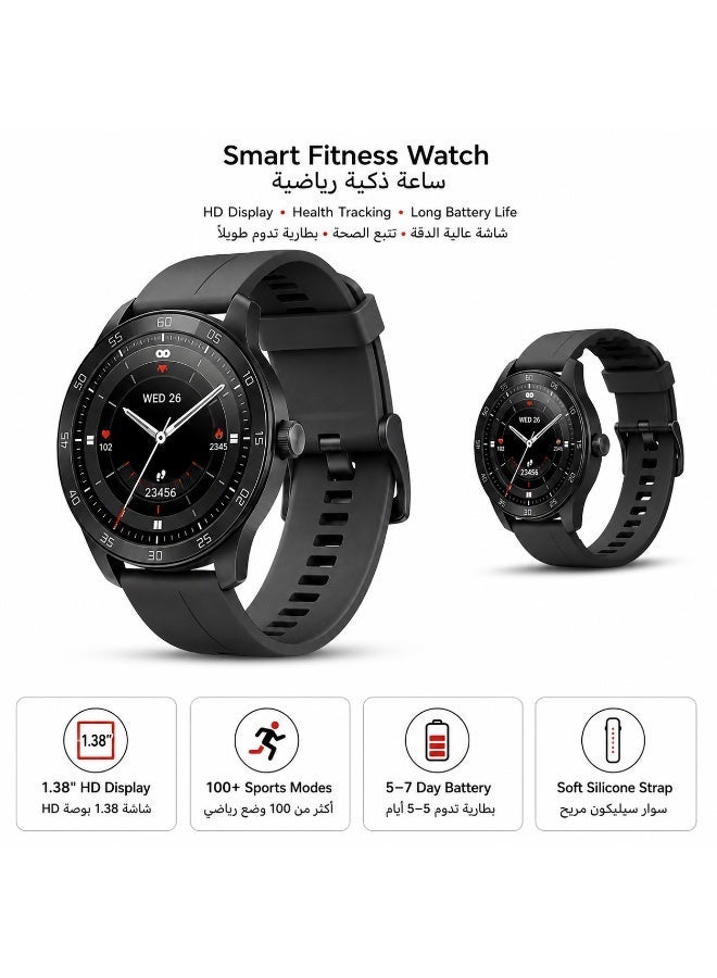 IDW18 Smart Watches for Men Women with Bluetooth Calling,1.38" Screen Activity Tracker, Heart Rate/Sleep/SpO2 Monitor, Make/Answer Calls, 100 Sports Modes IP68 Waterproof Smartwatch for Android iOS(Black) - Image 1