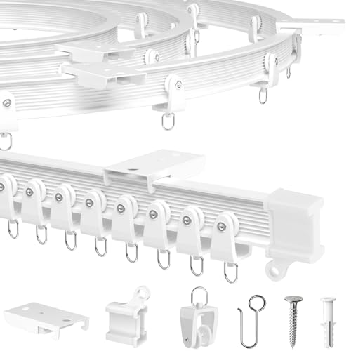 MERDTTES Flexible Bendable Ceiling Curtain Track, 9.8 FT (3 m), Mount for Rail with sliding Curtain Track System, Curtain Track Ceiling Mount, Room Divider for RV, Bathroom, Ceiling Curtain Rod, White - Image 1