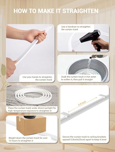 MERDTTES Flexible Bendable Ceiling Curtain Track, 9.8 FT (3 m), Mount for Rail with sliding Curtain Track System, Curtain Track Ceiling Mount, Room Divider for RV, Bathroom, Ceiling Curtain Rod, White - Image 5