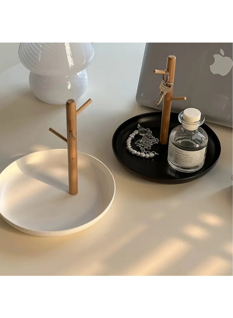 Hihonor Key Tray & Key Bowl, Jewelry Tray with Wood 3-Tier Hanging Organizer - Multi-Functional Entryway Tray, Perfect for Key Bowl, Valet Tray, Ring Holder, Jewelry Dish Organize (Black Round)  - Image 5