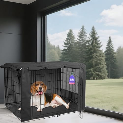 HiCaptain Breathable Dog Crate Cover 36 Inch Durable Heavy Duty Kennel Cover Dual Zippered Panels Windproof Waterproof UVResistantBlack