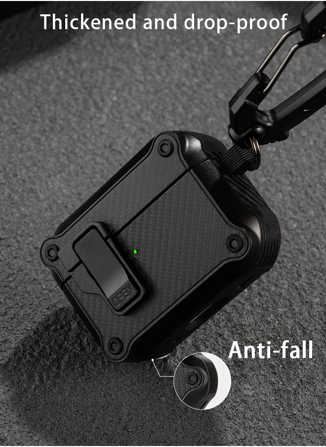 Generic - Compatible with AirPods 4th Gen Case, Full Drop Protection Auto Pop-Up Lid and Lock Design with Cleaner Kit and Keychain for AirPods 4 2024-Fibre Black - Image 1