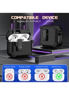 Generic Compatible with AirPods 4th Gen Case, Full Drop Protection Auto Pop-Up Lid and Lock Design with Cleaner Kit and Keychain for AirPods 4 2024-Fibre Black  - Image 5