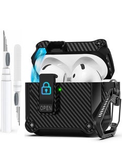 Generic Compatible with AirPods 4th Gen Case, Full Drop Protection Auto Pop-Up Lid and Lock Design with Cleaner Kit and Keychain for AirPods 4 2024-Fibre Black  - Image 1