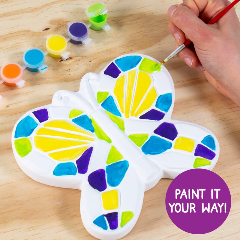 Creative Roots Mosaic Butterfly Stepping Stone Kit, Includes 7-Inch Ceramic Stepping Stone & 6 Vibrant Paints, Paint Your Own Stepping Stone, DIY Stepping Stone for Kids Ages 8+ White - Image 4