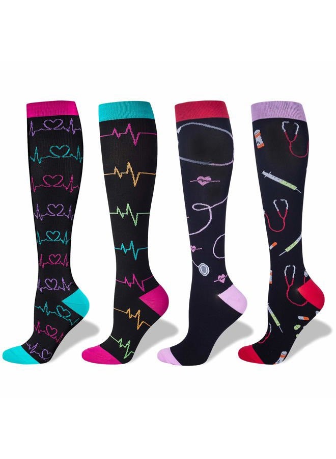 LEVSOX Compression Socks for Women Nurse, 2/3 Pairs, Graduated 20-30 mmHg Knee High Stocking, Fits for Nurse, Doctor, and Pregnancy, Reduce Fatigue, Swelling, Shin Splints (EKG & Nurse 4 Pairs, M) - Image 1