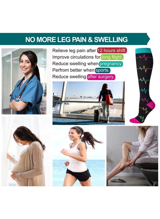 LEVSOX Compression Socks for Women Nurse, 2/3 Pairs, Graduated 20-30 mmHg Knee High Stocking, Fits for Nurse, Doctor, and Pregnancy, Reduce Fatigue, Swelling, Shin Splints (EKG & Nurse 4 Pairs, M) - Image 2