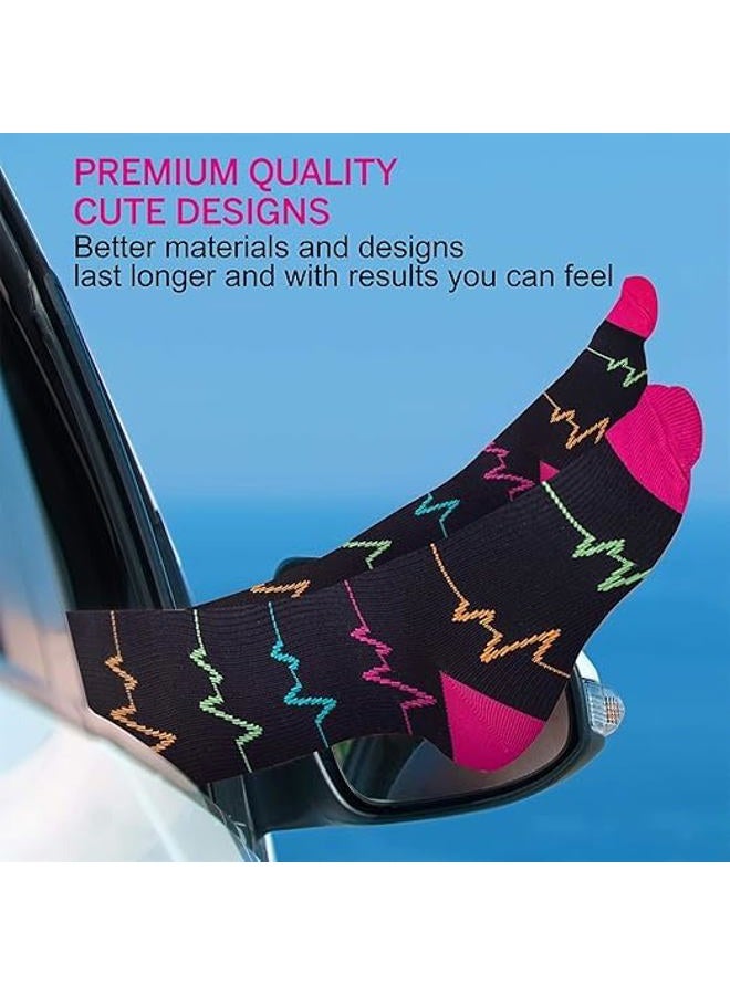 LEVSOX Compression Socks for Women Nurse, 2/3 Pairs, Graduated 20-30 mmHg Knee High Stocking, Fits for Nurse, Doctor, and Pregnancy, Reduce Fatigue, Swelling, Shin Splints (EKG & Nurse 4 Pairs, M) - Image 4