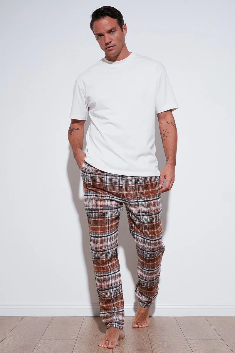 بوراتي Cotton Regular Fit Plaid Elastic Waist Pajama Bottoms Men's Pajama Bottoms 611PT00154