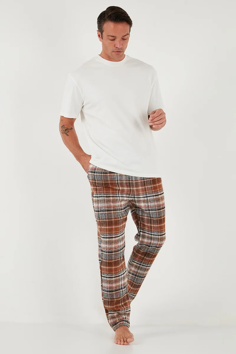 بوراتي Cotton Regular Fit Plaid Elastic Waist Pajama Bottoms Men's Pajama Bottoms 611PT00154