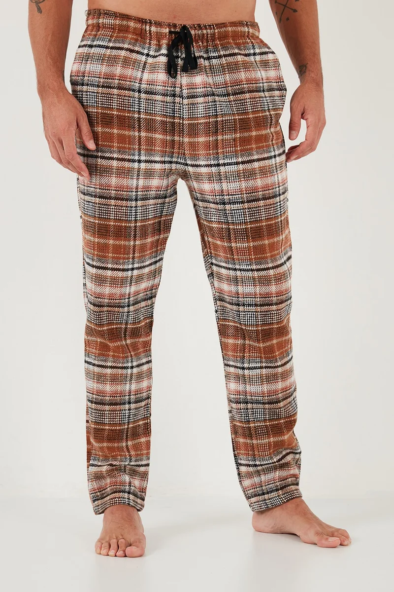 بوراتي Cotton Regular Fit Plaid Elastic Waist Pajama Bottoms Men's Pajama Bottoms 611PT00154