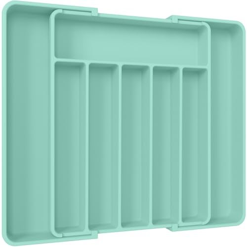 Aujen Silverware Organizer Expandable Kitchen Drawer Organizer Adjustable Utensil Organizer Cutlery Tray for Forks Knives Multipurpose Kitchen Organizers and Storage Solution Green Large - Image 1