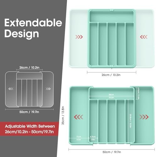 Aujen Silverware Organizer Expandable Kitchen Drawer Organizer Adjustable Utensil Organizer Cutlery Tray for Forks Knives Multipurpose Kitchen Organizers and Storage Solution Green Large - Image 3