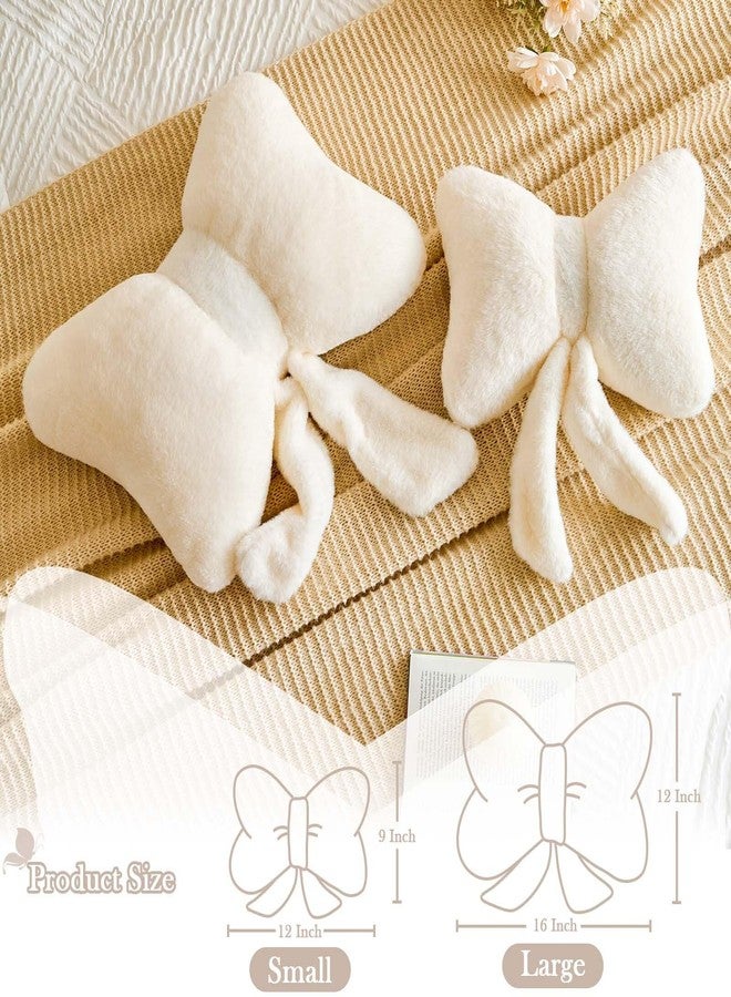 Lfsaaj Bow Throw Pillow, Bow Decorative Pillows, Aesthetic Room Decor Bow Pillows, Cute Coquette Bow Shaped Plush Lumbar Pillow for Bed Couch Living (Ivory 12 Inch) - Image 2
