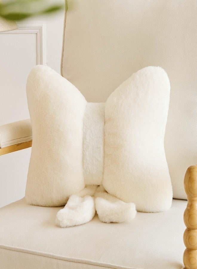 Lfsaaj Bow Throw Pillow, Bow Decorative Pillows, Aesthetic Room Decor Bow Pillows, Cute Coquette Bow Shaped Plush Lumbar Pillow for Bed Couch Living (Ivory 12 Inch) - Image 1