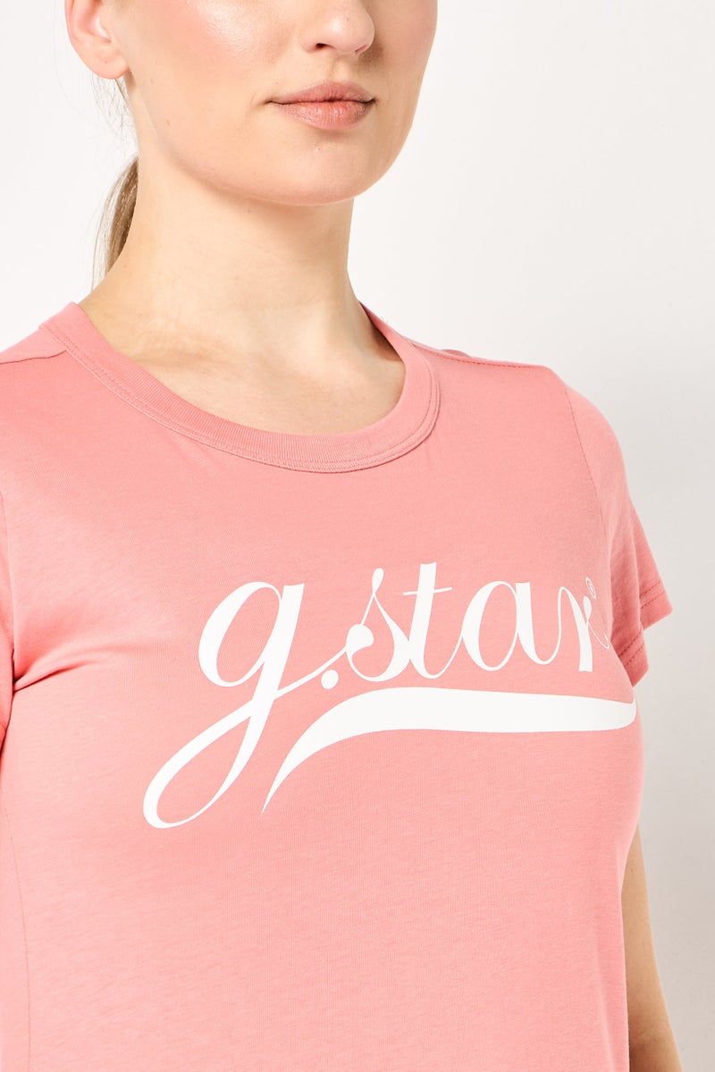 G-Star RAW Women Crew Neck Short Sleeve Brand Logo T-Shirt, Peach - Image 3