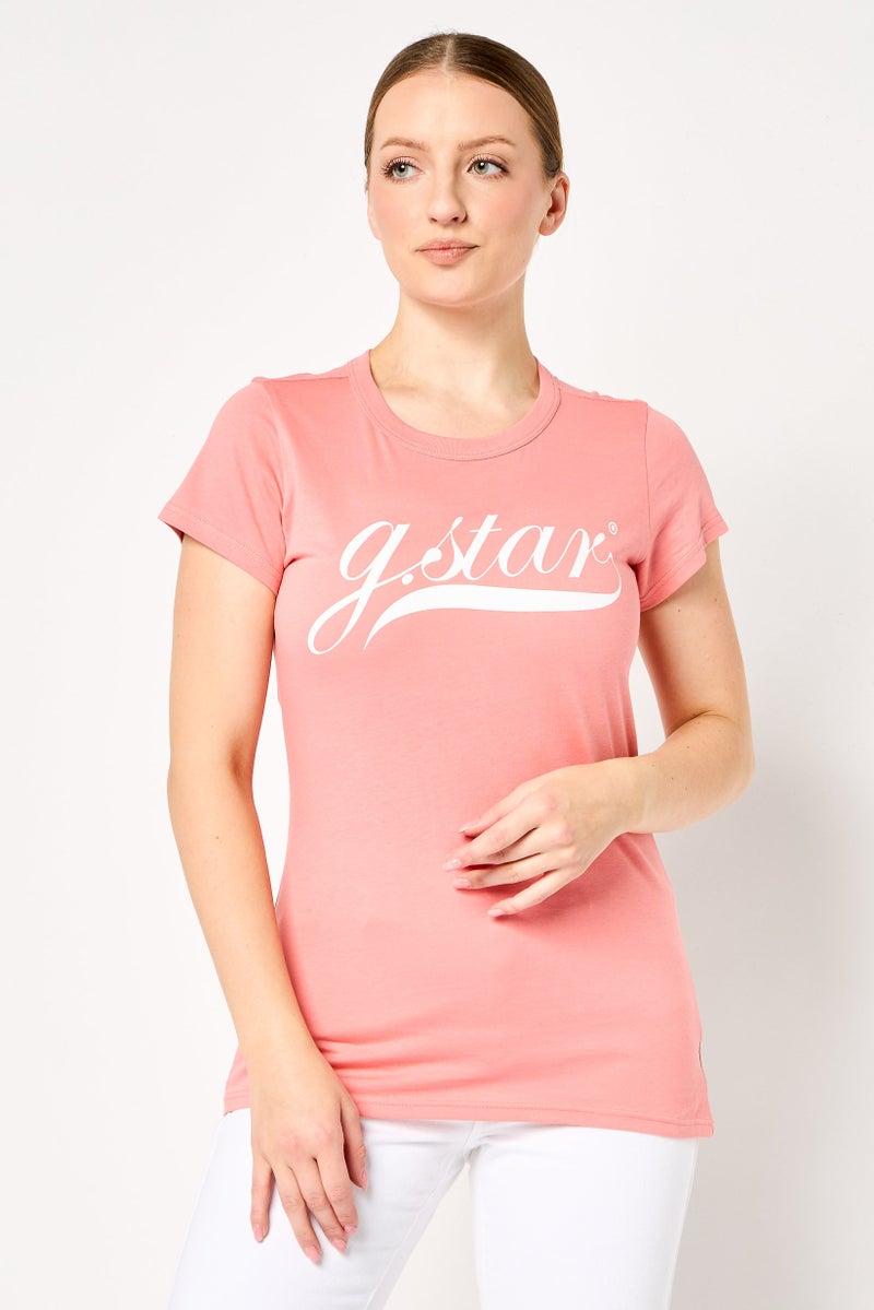 G-Star RAW Women Crew Neck Short Sleeve Brand Logo T-Shirt, Peach - Image 1