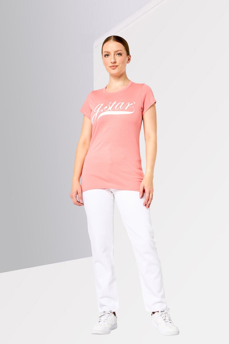 G-Star RAW Women Crew Neck Short Sleeve Brand Logo T-Shirt, Peach - Image 2