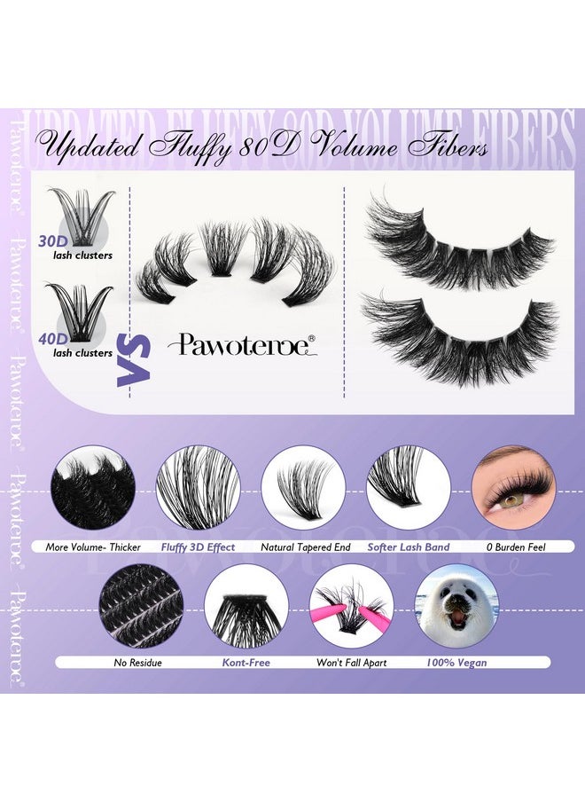 Fluffy Lash Extension Kit Lash Clusters 80D Curl Diy Eyelash Extension Kit 1020Mm Individual Lashes Mink With Lash Bond And Seal And Lash Tweezers For Self Application At Home (Mink80D1020Mix Kit)