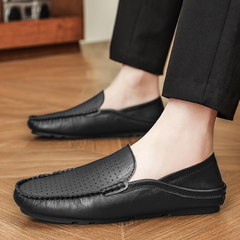 Doudou Shoes Men'S Shoes Genuine Leather New Style Cut Out Breathable Casual Leather Shoes Cowhide Soft Sole Slip-On Lazy Driving Shoes - Image 3